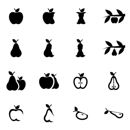 black apple and pear icon set on white backgroundのイラスト素材
