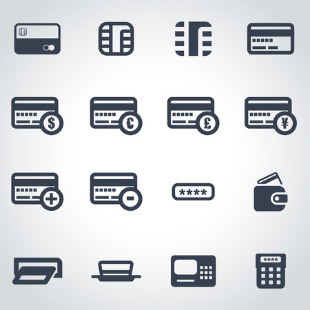 black credit card icon set on grey backgroundのイラスト素材