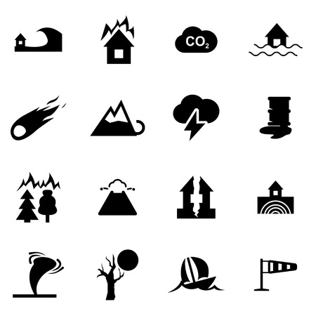  black disaster icon set on white backgroundのイラスト素材