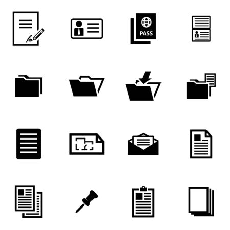  black document icon set on white backgroundのイラスト素材