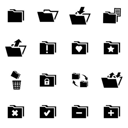 Vector black folder icon set on white backgroundのイラスト素材