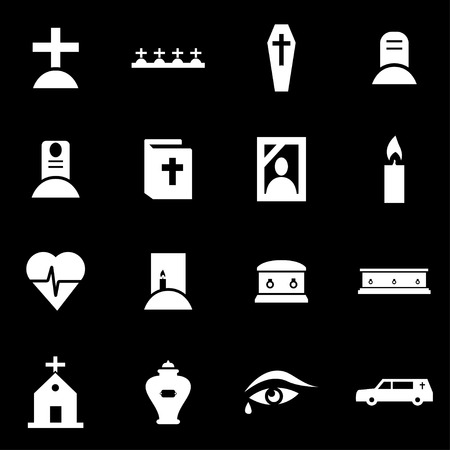  white funeral icon set on black backgroundのイラスト素材