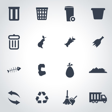  black garbage icon set on grey backgroundのイラスト素材
