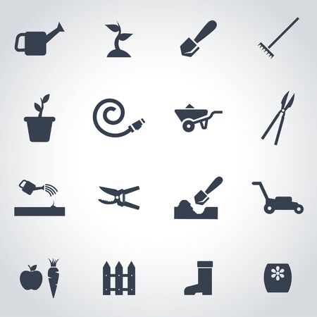 Vector black gardening icon set on grey backgroundのイラスト素材
