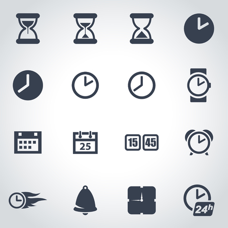  black time icon set on grey backgroundのイラスト素材