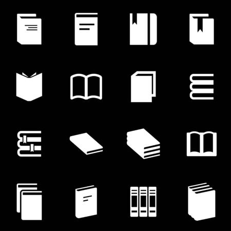 white book icon set on black backgroundのイラスト素材