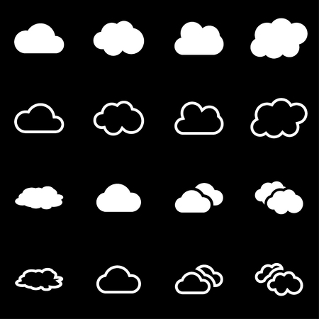 white cloud icon set on black backgroundのイラスト素材