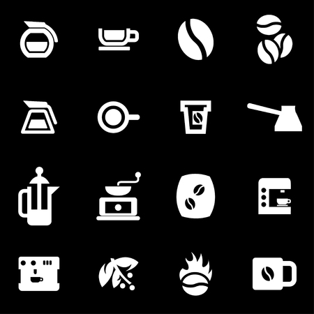  white coffee icon set on black backgroundのイラスト素材