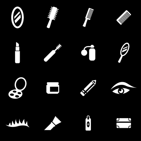  white cosmetics icon set on black backgroundのイラスト素材
