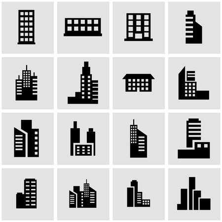  black building icon set on grey backgroundのイラスト素材