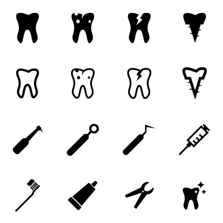 Vector black dental icon set on white backgroundのイラスト素材