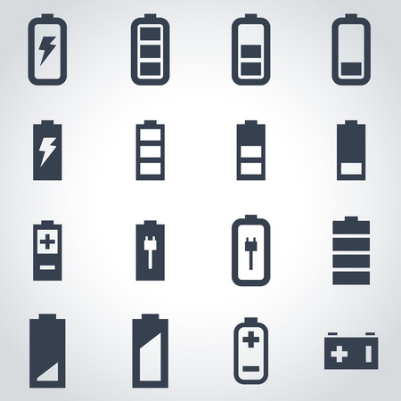 Vector black battery icon set on grey background Vector black battery icon set on grey background
