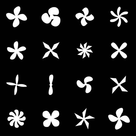 Vector white fans and propellers icon set on black backgroundのイラスト素材