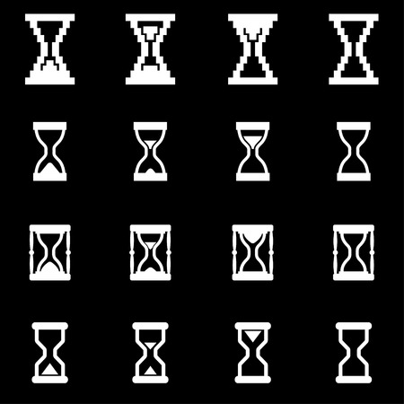 Vector white hourglass icon set on black backgroundのイラスト素材