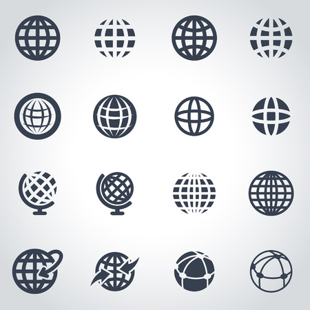 Vector black globe icon set on grey backgroundのイラスト素材