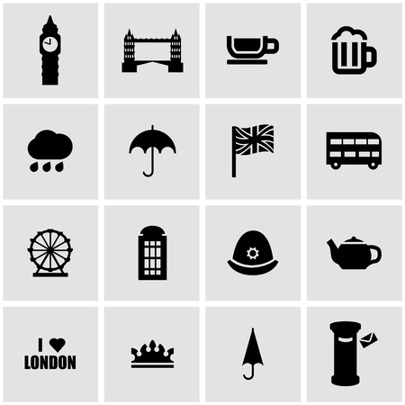 Vector black london icon set on grey backgroundのイラスト素材