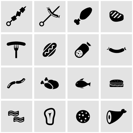 Vector black meat icon set on grey backgroundのイラスト素材