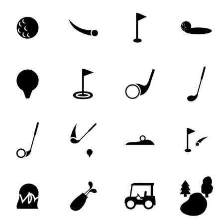 Vector black golf icon set on white backgroundのイラスト素材