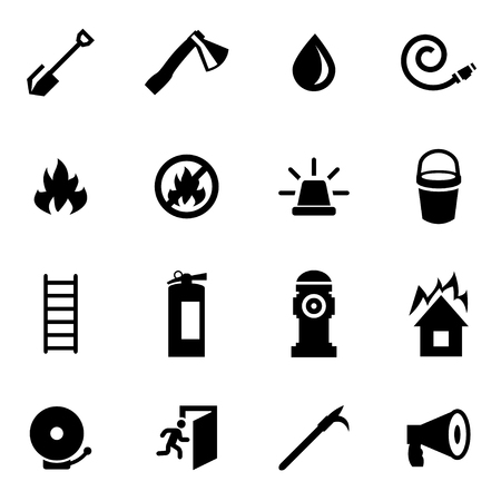 Vector black firefighter icon set on white backgroundのイラスト素材