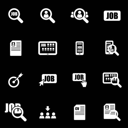 Vector white job search icon set on black backgroundのイラスト素材