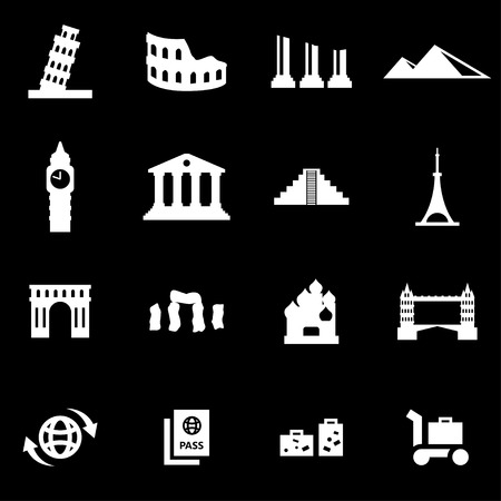 Vector white landmarks icon set on black backgroundのイラスト素材