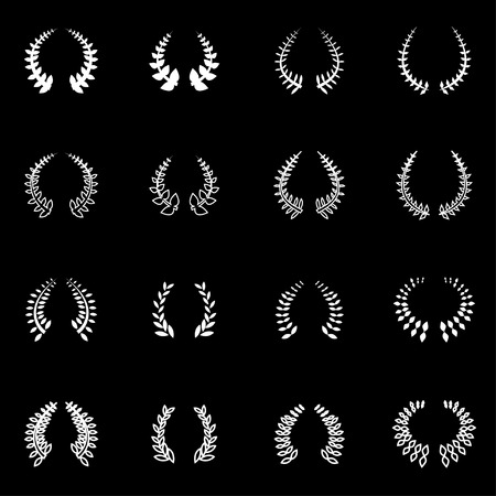 Vector white laurel wreaths icon set on black backgroundのイラスト素材