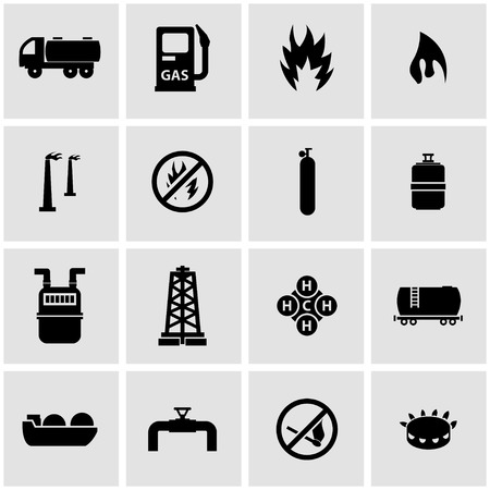 Vector black natural gas icon set on grey background