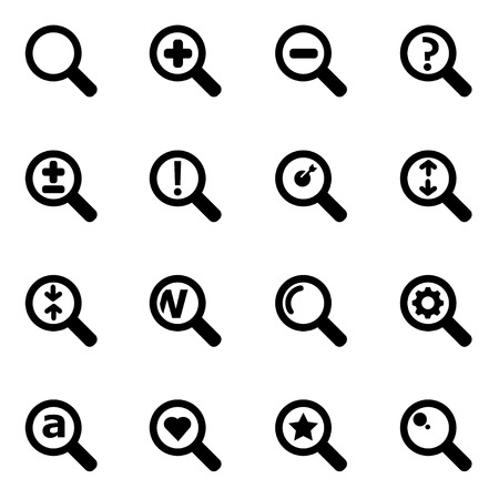 black magnifying glass icon set on white backgroundのイラスト素材