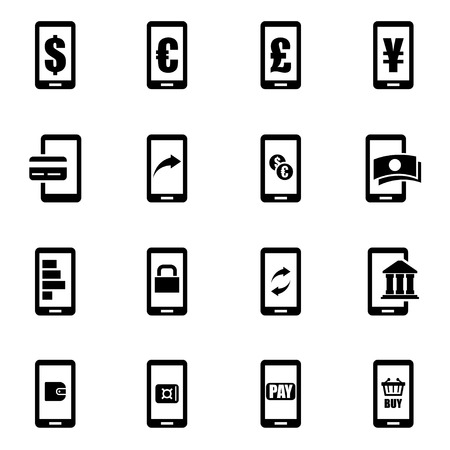 Vector black mobile banking icon set on white backgroundのイラスト素材