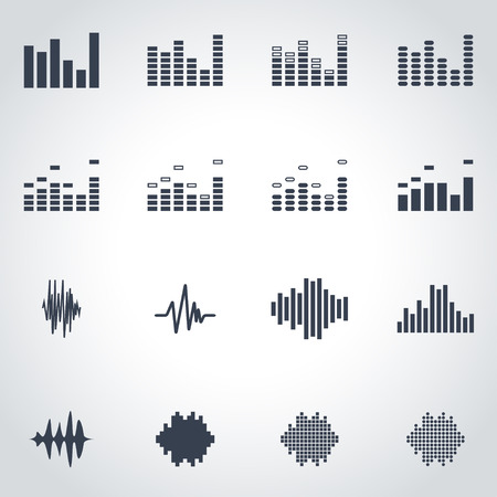 Vector black music soundwave icon set on grey backgroundのイラスト素材