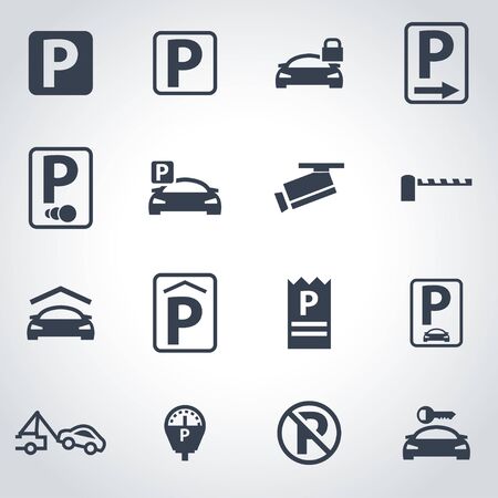 Vector black parking icon set  on grey backgroundのイラスト素材