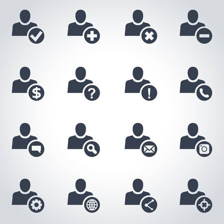 Vector black people search icon set  on grey backgroundのイラスト素材