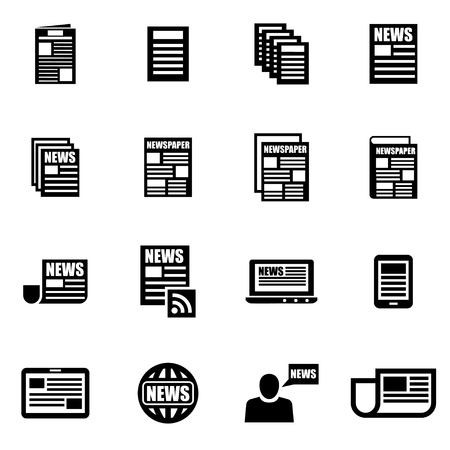 Vector black newspaper icon set on white backgroundのイラスト素材