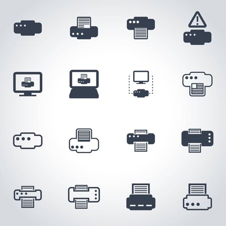 Vector black printer icon set on grey backgroundのイラスト素材