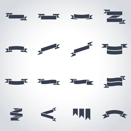 Vector black ribbon icon set on grey backgroundのイラスト素材