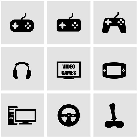 Vector black video games icon set on grey backgroundのイラスト素材
