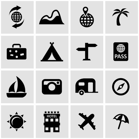 Vector black travel icon set on grey backgroundのイラスト素材