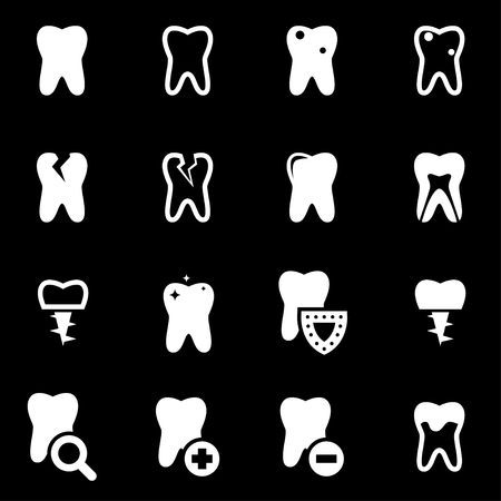 Vector white teeth icon set on black backgroundのイラスト素材