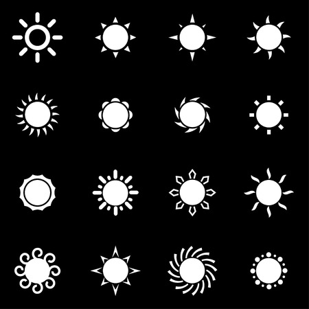 Vector white sun icon set on black backgroundのイラスト素材