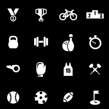 Vector white sport icon set on black backgroundのイラスト素材