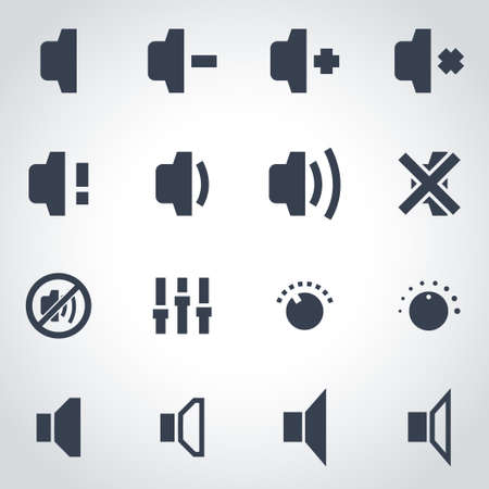 Vector black speaker icon set on grey backgroundのイラスト素材