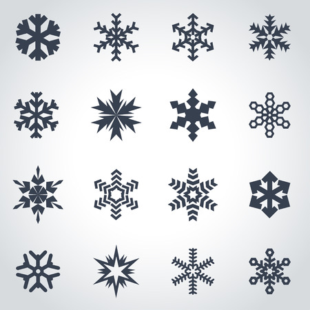 Vector black snowflake icon set on grey backgroundのイラスト素材