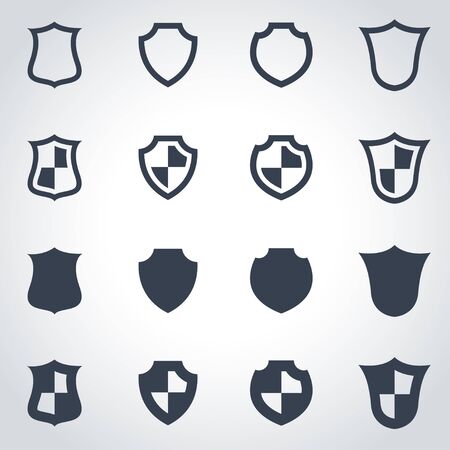 Vector black shield icon set on grey backgroundのイラスト素材