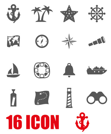 Vector grey nautical icon set on white backgroundのイラスト素材