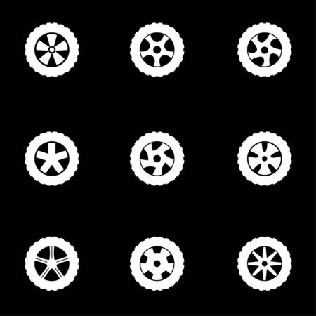 Vector white wheel icon set on black backgroundのイラスト素材