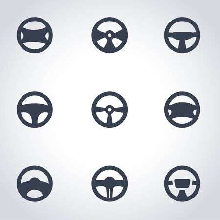 Vector black steering wheels icon set on grey backgroundのイラスト素材