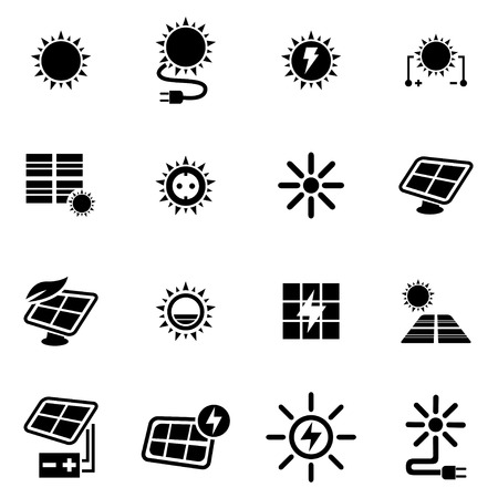 Vector black solar energy icon set on white backgroundのイラスト素材
