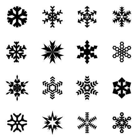 Vector black snowflake icon set on white backgroundのイラスト素材