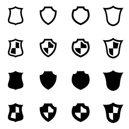 Vector black shield icon set on white backgroundのイラスト素材