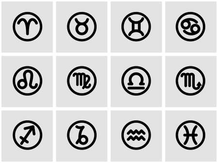 Vector black zodiac symbols icon set on grey backgroundのイラスト素材